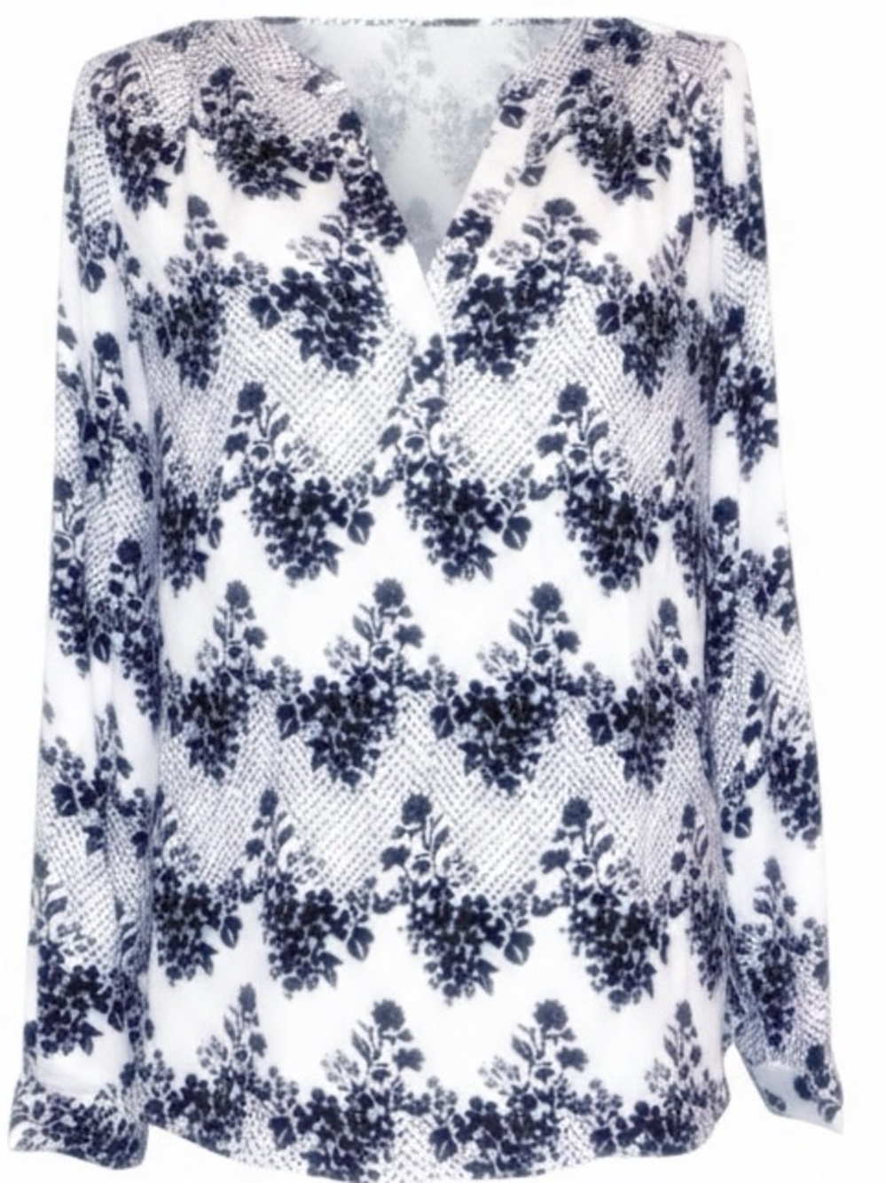 CANDIES Floral V-Neck Long Sleeve Blouse in Black and White SZ Large